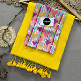 Yellow Handloom Khadi Cotton Saree With Heart Print Blouse